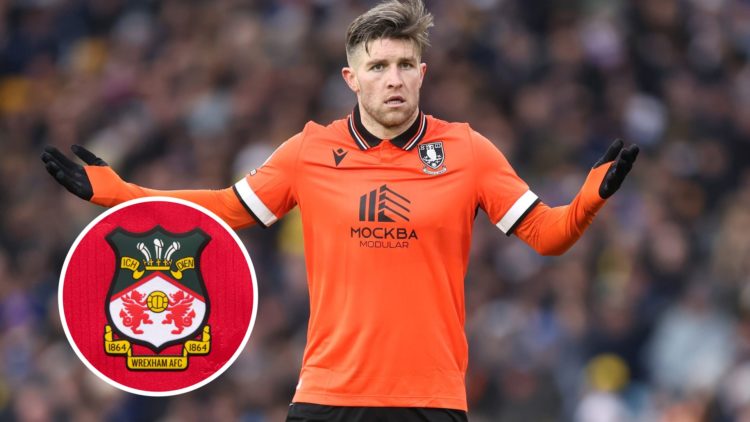 Former Sheffield Wednesday star Josh Windass. Inset, Wrexham badge.