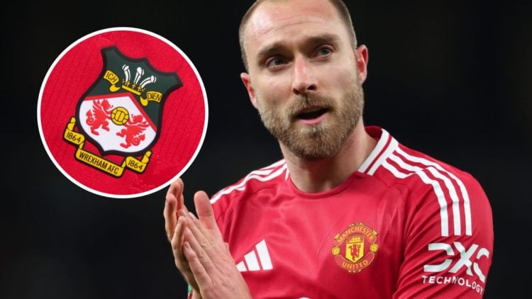 Christian Eriksen during Tottenham Hotspur v Manchester United - Carabao Cup Quarter Final. Wrexham badge on a red home shirt.