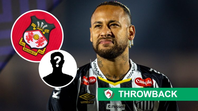 Santos star Neymar. Inset, Wrexham badge and mystery player graphic.