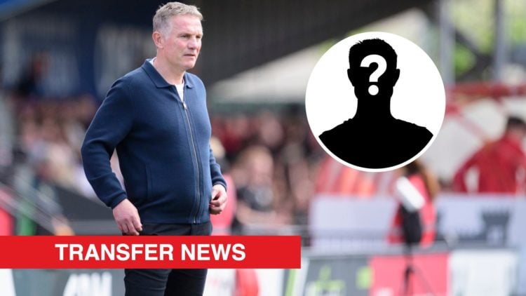 Wrexham boss Phil Parkinson looks on against Lincoln City. Inset, a mystery player icon.