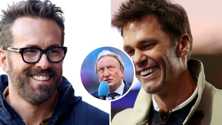 Wrexham co-owner Ryan Reynolds. Tom Brady ahead of Birmingham City FC v Wrexham AFC - Sky Bet League One. Neil Warnock during the Premier League ma...