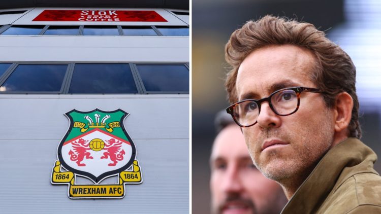 An exterior view of the Racecourse Ground during Wrexham v Wolverhampton Wanderers U21in the EFL Trophy. Ryan Reynolds ahead of Wrexham AFC v Charl...