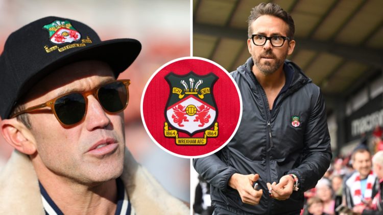 Rob McElhenney during Wrexham v Notts County - Vanarama National League. Ryan Reynolds walks pitch-side ahead of the English National League footba...