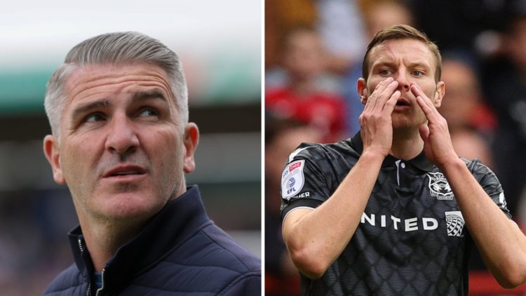 Wigan Athletic's manager Ryan Lowe (left), Paul Mullin of Wrexham reacts (right)