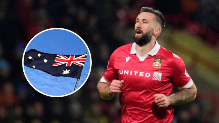 General view of the Australia flag. Ollie Palmer in action during Wrexham AFC v Lincoln City FC in the Sky Bet League One clash.