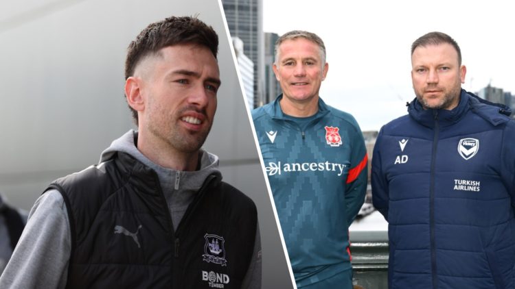 Ryan Hardie prior to Watford FC v Plymouth Argyle FC - Sky Bet Championship. Phil Parkinson the coach of Wrexham poses with Arthur Diles the coach ...