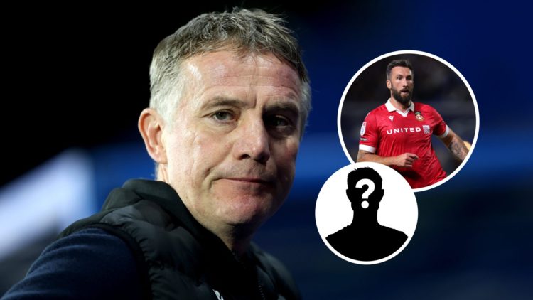 Wrexham manager Phil Parkinson. Inset, Ollie Palmer and mystery player graphic.