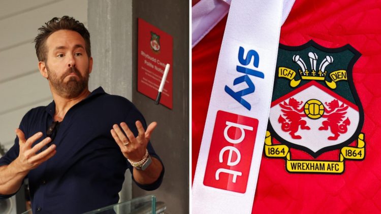 Ryan Reynolds during Wrexham v Boreham Wood - Vanarama National League. Wrexham club crest during the Sky Bet League One match between Wrexham AFC ...