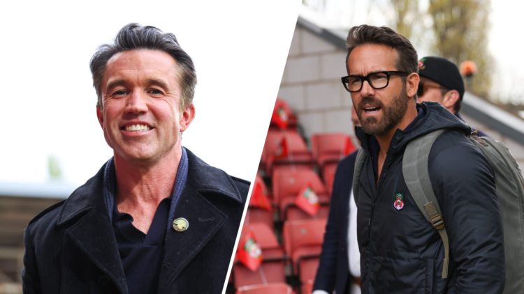 A split image of Wrexham co-chairman Rob McElhenney (L) and Wrexham co-chairman Ryan Reynolds (R)