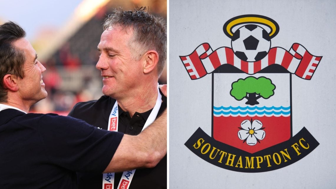 Rob McElhenney hugs Phil Parkinson during the Sky Bet League One match between Wrexham AFC and Charlton Athletic FC. The official club badge of Sou...