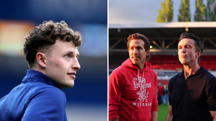 Split Image of Nathan Broadhead of Ipswich Town looks on during a pitch inspection prior to the Sky Bet Championship match between Cardiff City and...