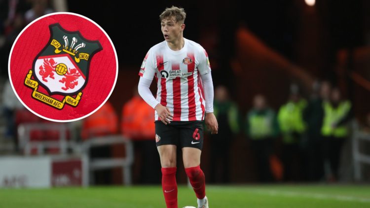 Image of Callum Doyle of Sunderland during the Sky Bet League 1 match between Sunderland and Rotherham United, inset of The official club badge of ...