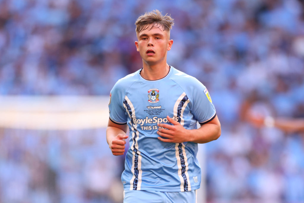 Callum Doyle of Coventry City in action against Luton Town