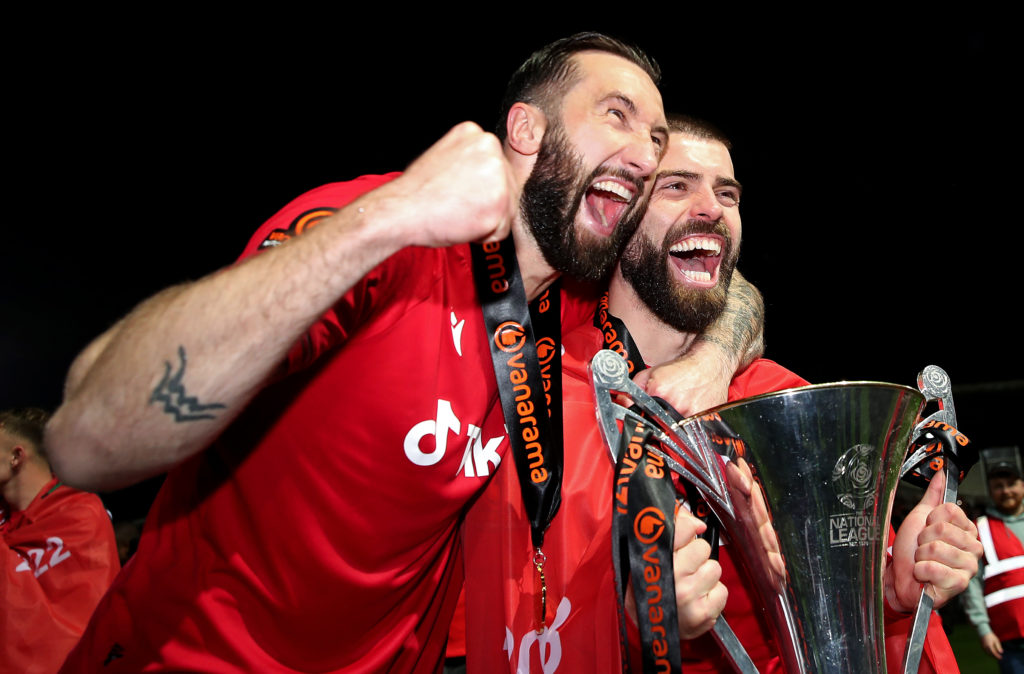 Ollie Palmer and Elliot Lee of Wrexham celebrate