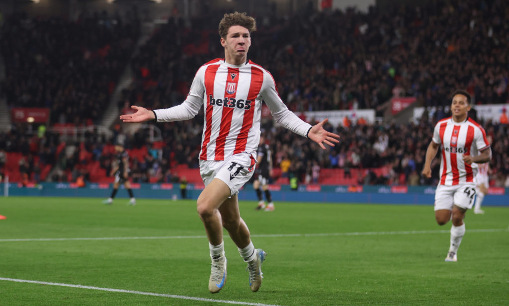 Lewis Koumas of Stoke City celebrates