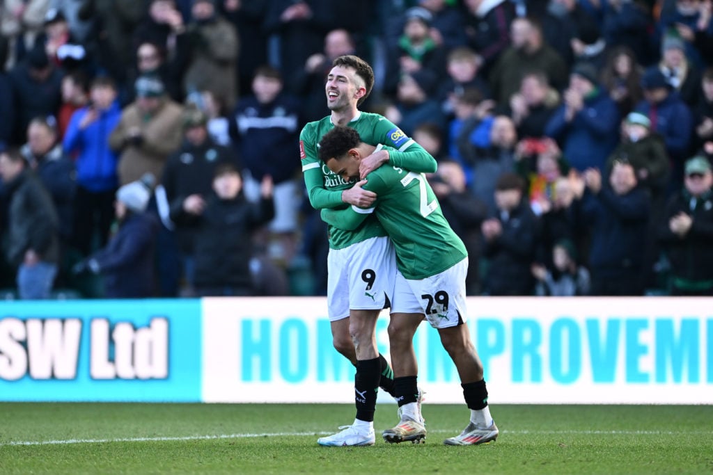Ryan Hardie of Plymouth Argyle celebrates scoring his team's first goal