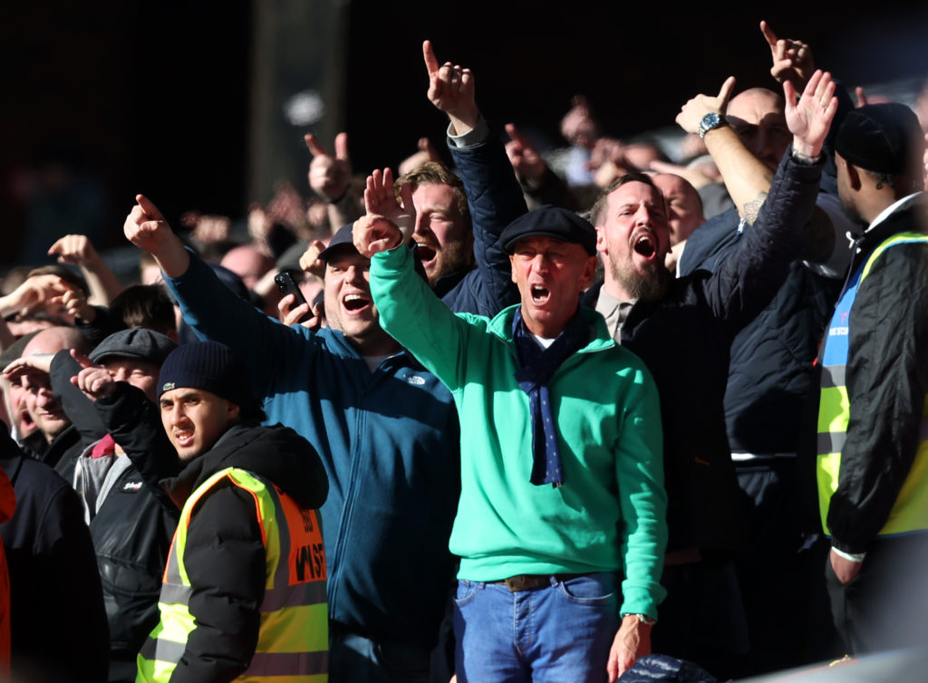 Millwall fans chanting during the Emirates FA Cup Fifth Round match between Crystal Palace and Millwall
