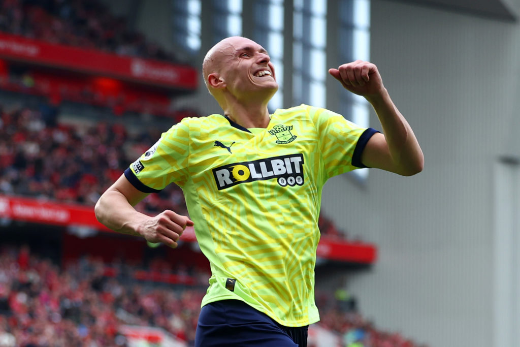 Will Smallbone of Southampton celebrates during the Premier League clash with Liverpool.