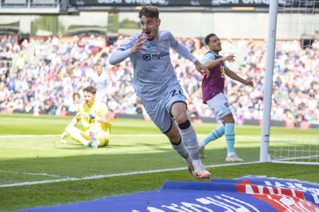 Mihailo Ivanovic celebrates scoring during Burnley FC v Millwall FC in the Sky Bet Championship clash.