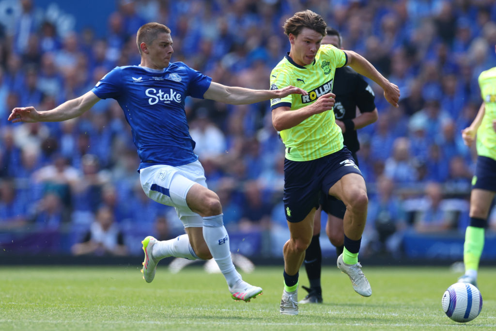 Tyler Dibling in action during Everton FC v Southampton FC in the Premier League clash.