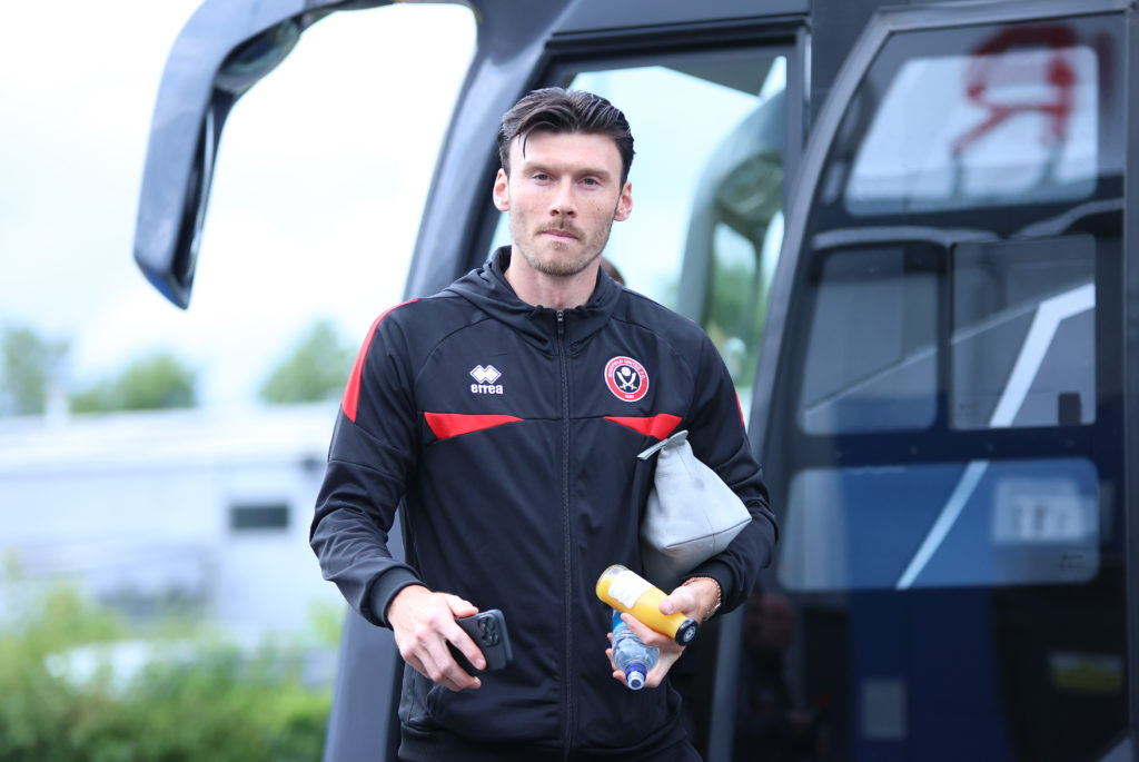 Sheffield United striker Kieffer Moore arrives against York City