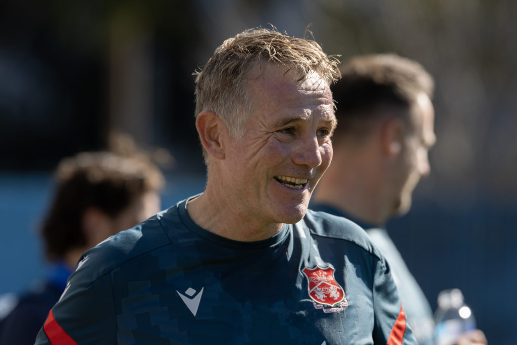 Head Coach Phil Parkinson of Wrexham reacts