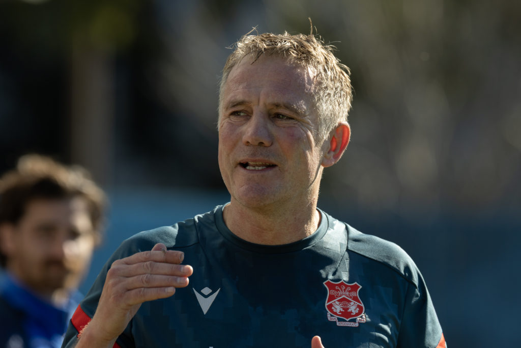 Head Coach Phil Parkinson of Wrexham reacts
