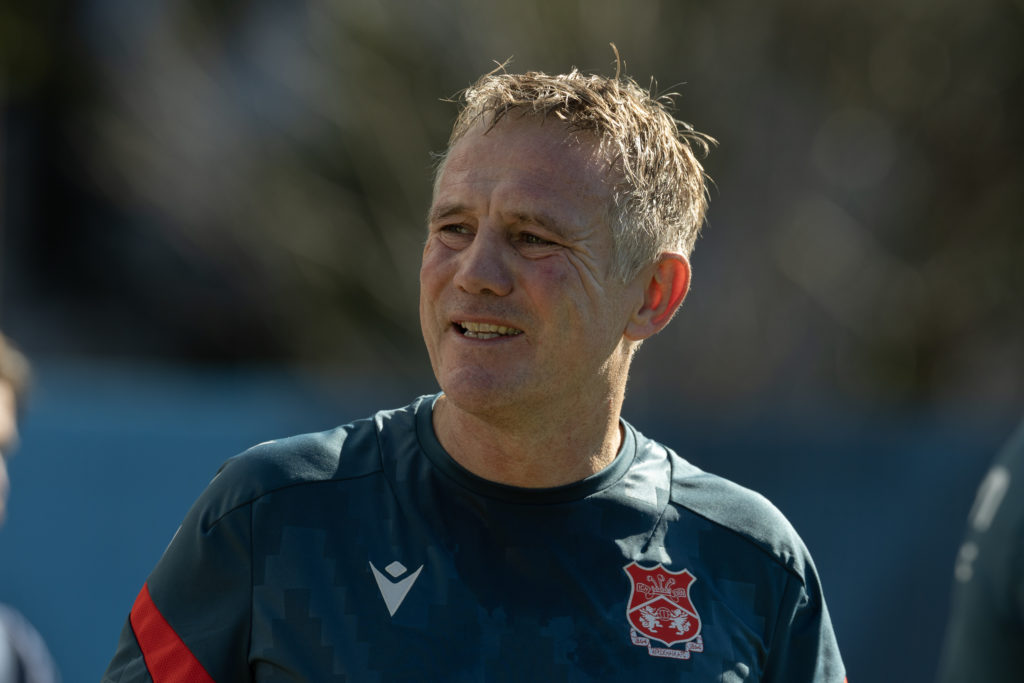 Head Coach Phil Parkinson of Wrexham reacts