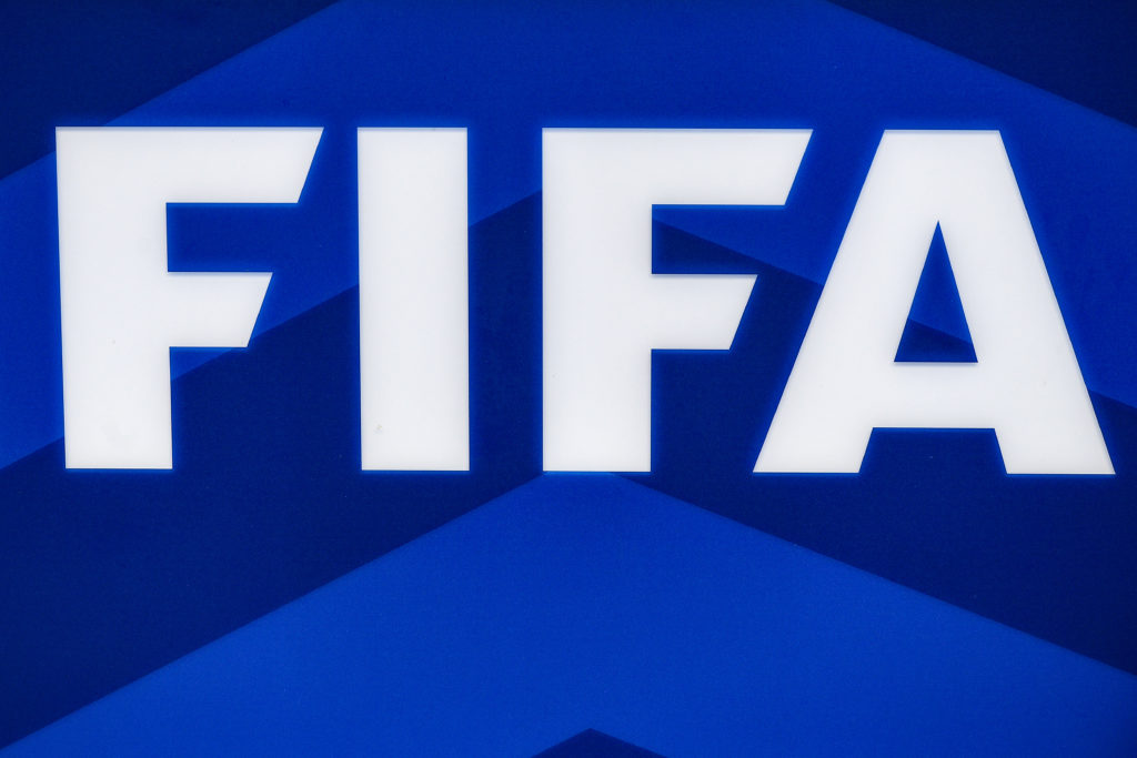 A close up view of the FIFA logo.