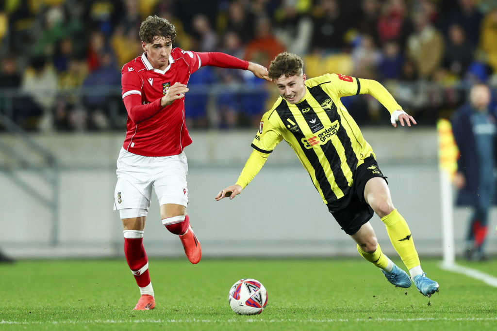 Lewis Brunt in action during Wellington Phoenix v Wrexham FC in the pre-season friendly clash.