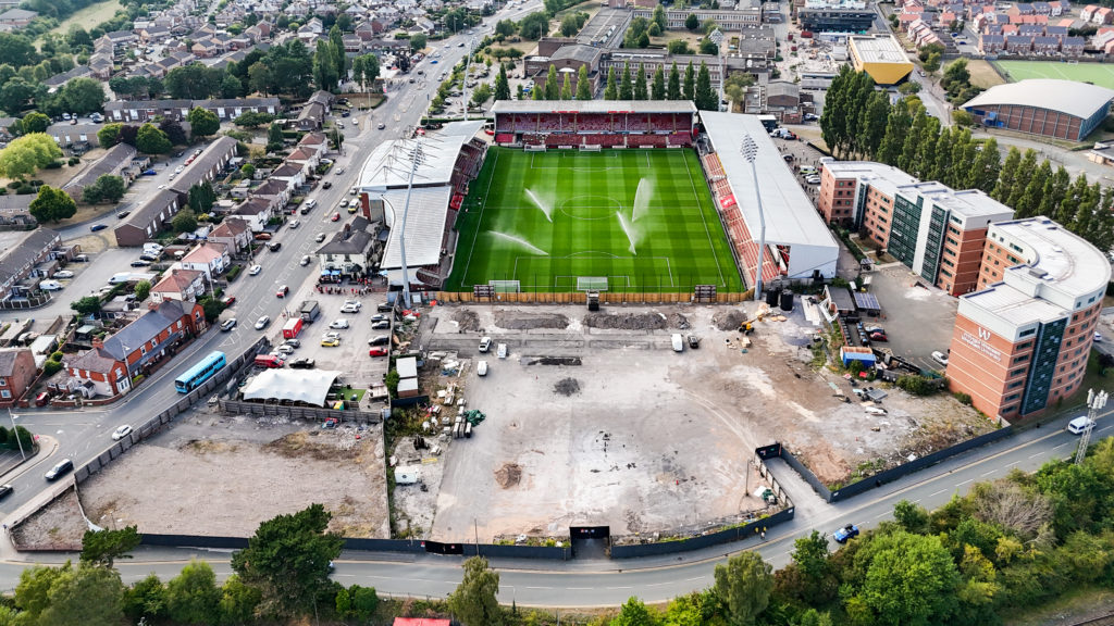 A general aerial view of STK Racecourse, home stadium of Wrexham