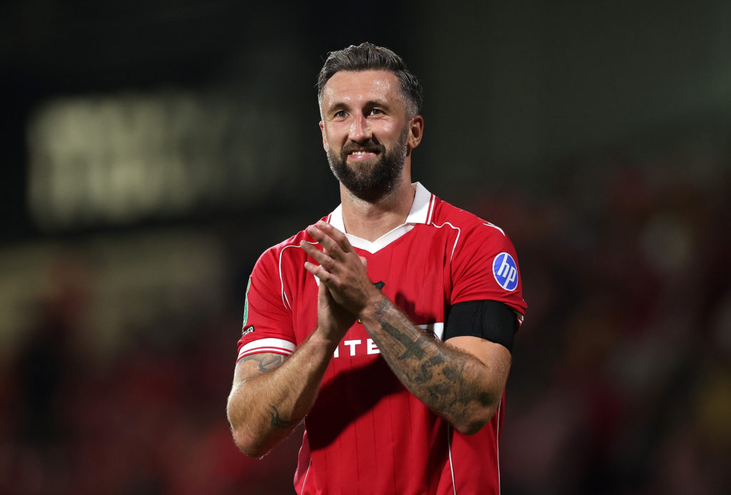 Ollie Palmer celebrates for Wrexham against Hull City