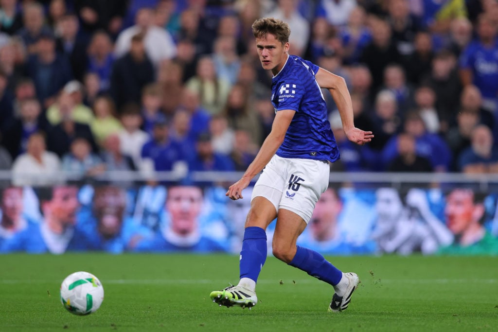 Everton midfielder Harrison Armstrong in action against Mansfield Town