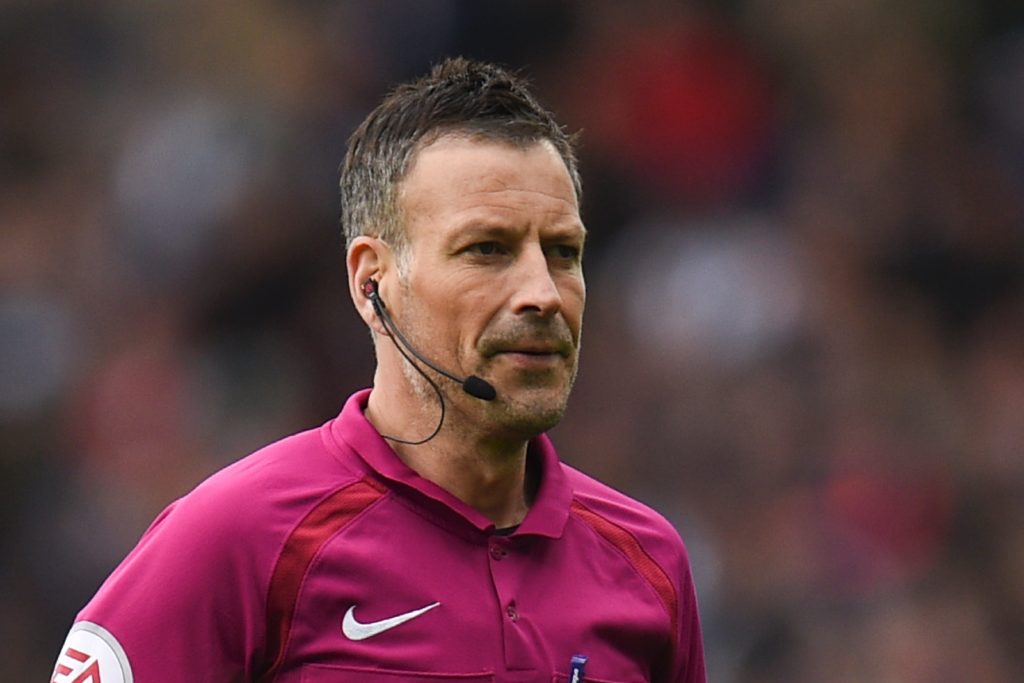Referee Mark Clattenburg officiates the English Premier League football match between West Bromwich Albion and Leicester City