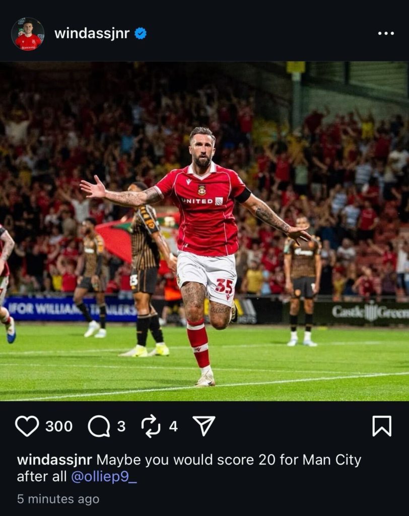 Screenshot from Josh Windass' Instagram celebrating Ollie Palmer.