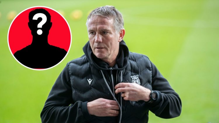 Image of Wrexham A.F.C. manager Phil Parkinson is present during the Sky Bet League 1 match between Stockport County and Wrexham, inset of a myster...