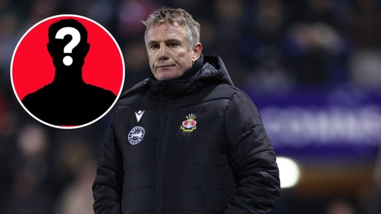 Image of Phil Parkinson the head coach / manager of Wrexham during the Sky Bet League One match between Shrewsbury Town FC and Wrexham, inset of a ...