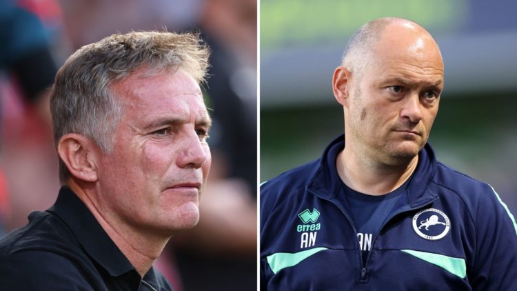 Split Image of Phil Parkinson the head coach / manager of Wrexham during the Carabao Cup first round match between Wrexham and Hull, Alex Neil, Man...