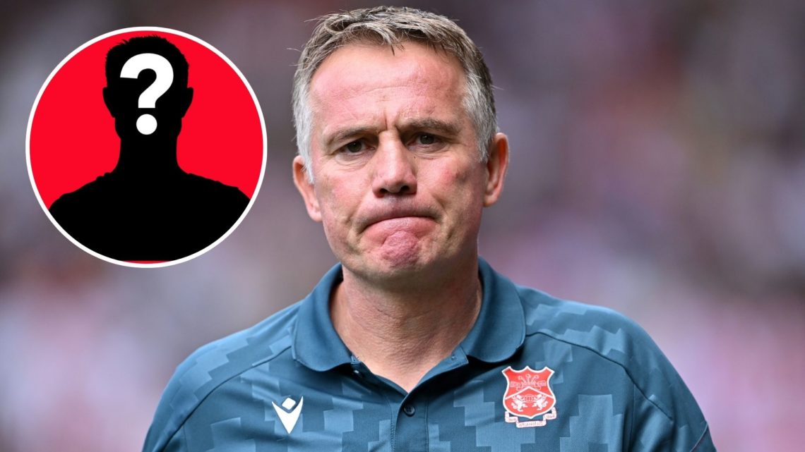 Image of Phil Parkinson, Manager of Wrexham looks on prior to the Sky Bet Championship match between Southampton and Wrexham, inset of a mystery pl...