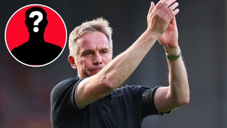 Image of Phil Parkinson the head coach / manager of Wrexham during the Carabao Cup first round match between Wrexham and Hull , inset of a mystery ...