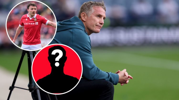 Image of Phil Parkinson, Manager of Wrexham looks on prior to the Carabao Cup Second Round match between Preston North End and Wrexham, insets of O...