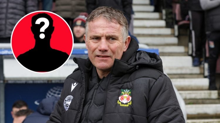 Image of Wrexham's manager Phil Parkinson stands before the Sky Bet League 1 match between Northampton Town and Wrexham, inset of a mystery player