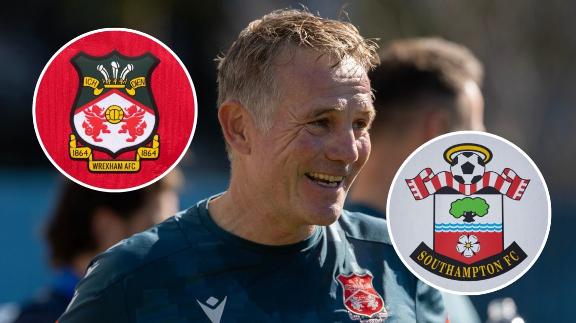 Image of Head Coach Phil Parkinson of Wrexham reacts during a Wrexham AFC training session at NSWRL Centre of Excellence, insets of The official cl...