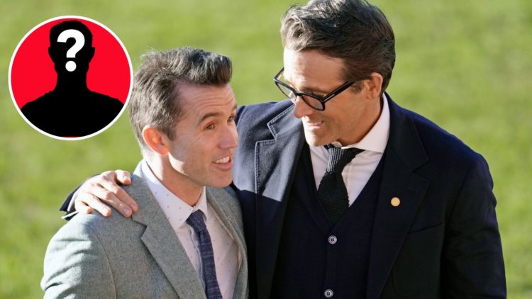 Image of Co-Owners Wrexham AFC Rob McElhenney and Ryan Reynolds talk as they wait for the arrival of King Charles III and Camilla, Queen Consort fo...
