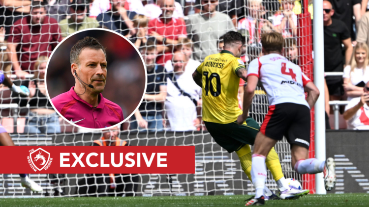 Josh Windass during Southampton v Wrexham AFC - Sky Bet Championship. Referee Mark Clattenburg officiates the English Premier League football match...