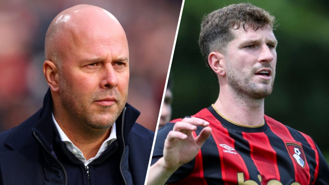 Split image of Liverpool manager Arne Slot and Bournemouth player Chris Mepham.