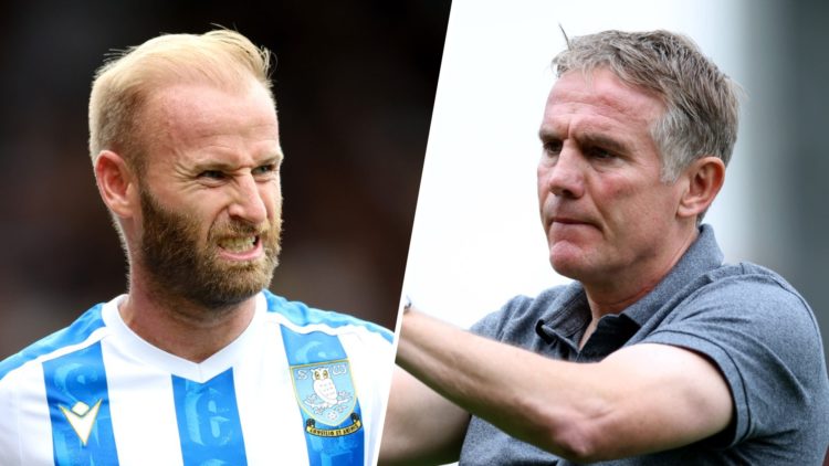 Barry Bannan of Sheffield Wednesday reacts (left), Phil Parkinson, Manager of Wrexham applauds (right)