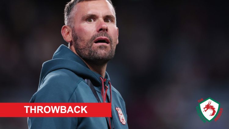 Ben Foster wearing Wrexham training gear with The Wrexham Insider logo and 'Throwback' overlay.