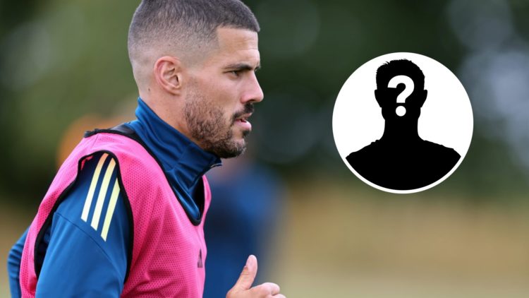 Conor Coady in training for Leicester City. Inset, a mystery player icon.
