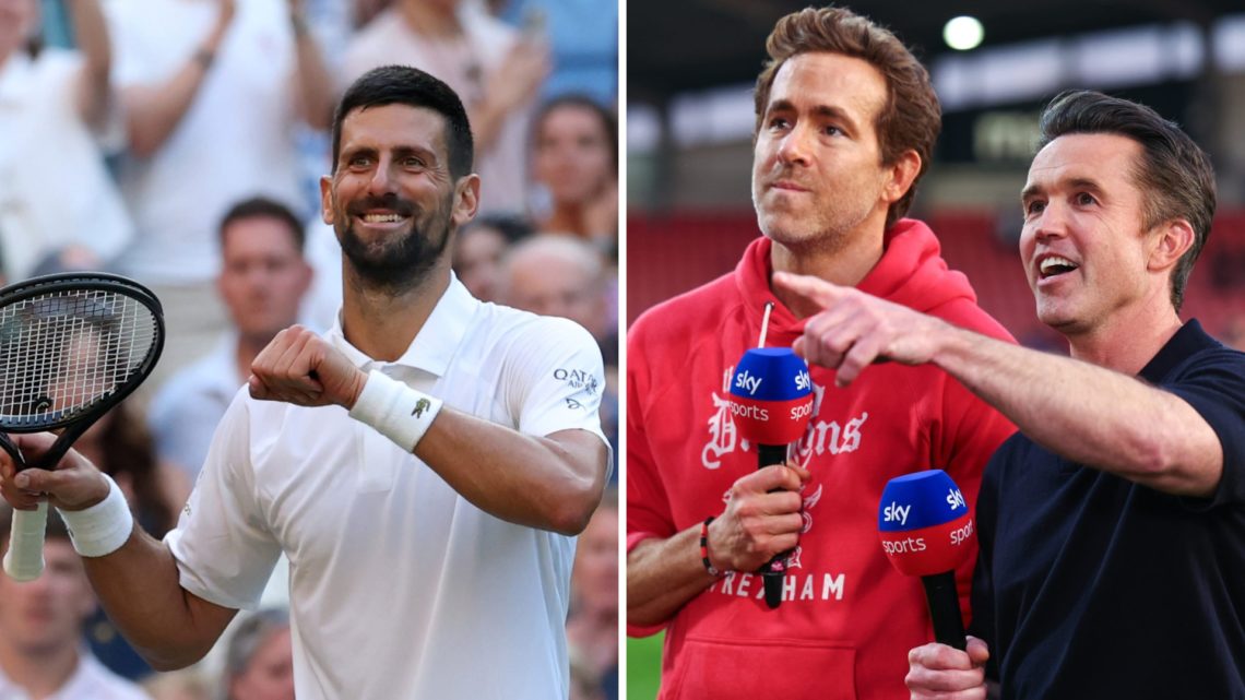 Novak Djokovic of Serbia celebrates winning match point Flavio Cobolli of Italy during the Gentlemen's Singles quarter-final match on day ten of Th...
